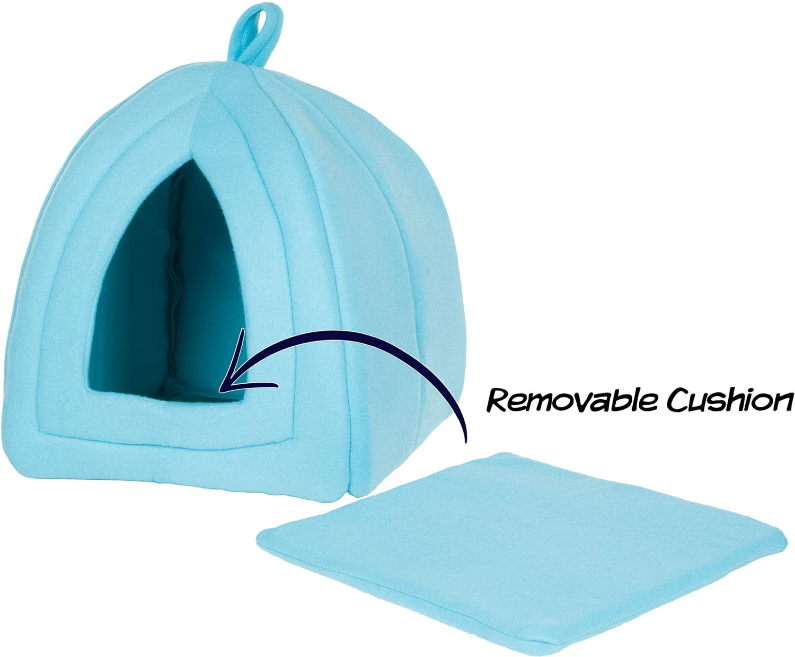 Cat House - Indoor Bed with Removable Foam Cushion - Pet Tent for Puppies, Rabbits, Guinea Pigs, Hedgehogs, and Other Small Animals by PETMAKER (Blue)