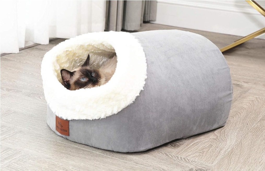 Cat Bed for Indoor Cats,Medium Large Cats Cave Bed,Machine Washable Slip Resistant Bottom,Ultra Soft Plush Cushion (Gray Cave)