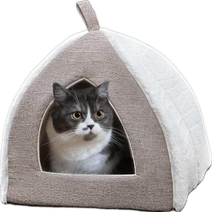 Cat Bed Cave for Indoor Cats, Cat Hideaway Bed, Cat Tent Bed, Cat Hut, Covered Cat Bed Hideaway, Cat Beds for Indoor Cats, Small Cat House, Cream & Brown