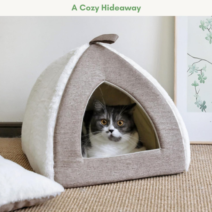 Cat Bed Cave for Indoor Cats, Cat Hideaway Bed, Cat Tent Bed, Cat Hut, Covered Cat Bed Hideaway, Cat Beds for Indoor Cats, Small Cat House, Cream & Brown
