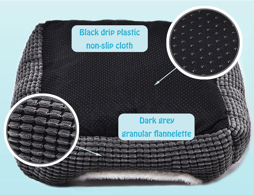 Dog Bed for Small Dogs,Cute Cat Bed for Indoor Cats,Washabel Super Soft Durable Kitten Bed and Puppy Bed, Anti-Slip & Water-Resistant Bottom,Luxury Square Grey Small aninal Bed