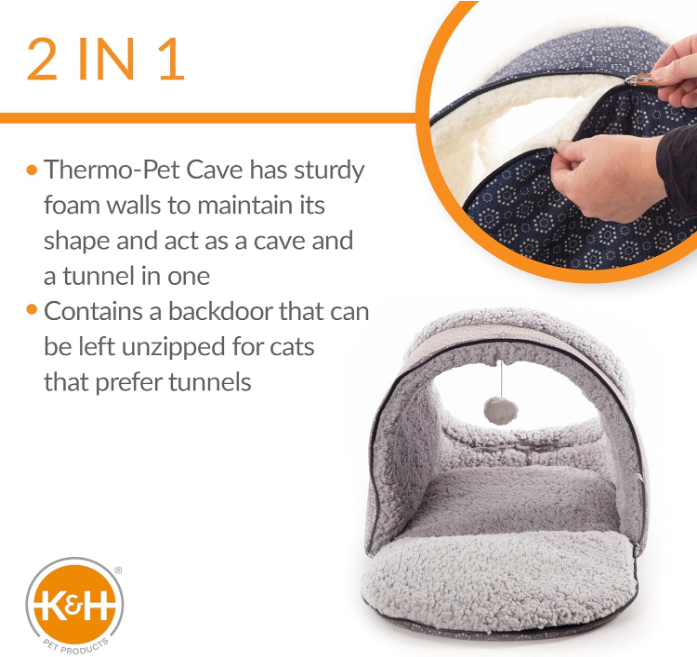 Thermo-Pet Cave Heated Cat Bed - Gray/Geo Flower 17 X 15 X 13 Inches