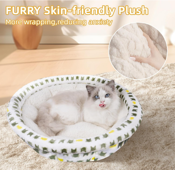 Super Soft Small Dog Bed & Cat Bed, Anti-Anxiety Puppy Cuddler Bed, Cozy Round Fluffy Plush Pet Bed, Machine Washable Faux Fur Donut Cuddler Cat Bed
