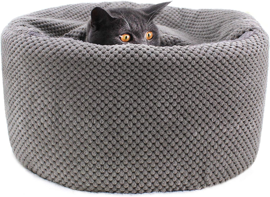 Large Cat Beds Warm Covered Cat Beds for Indoor Outdoor Cats Kittens,Soft Enclosed Washable Round Pet Cat Cave Bed for Cats or Small Dog,Calming Cat Bed,16.5''x16.5''x7.48''