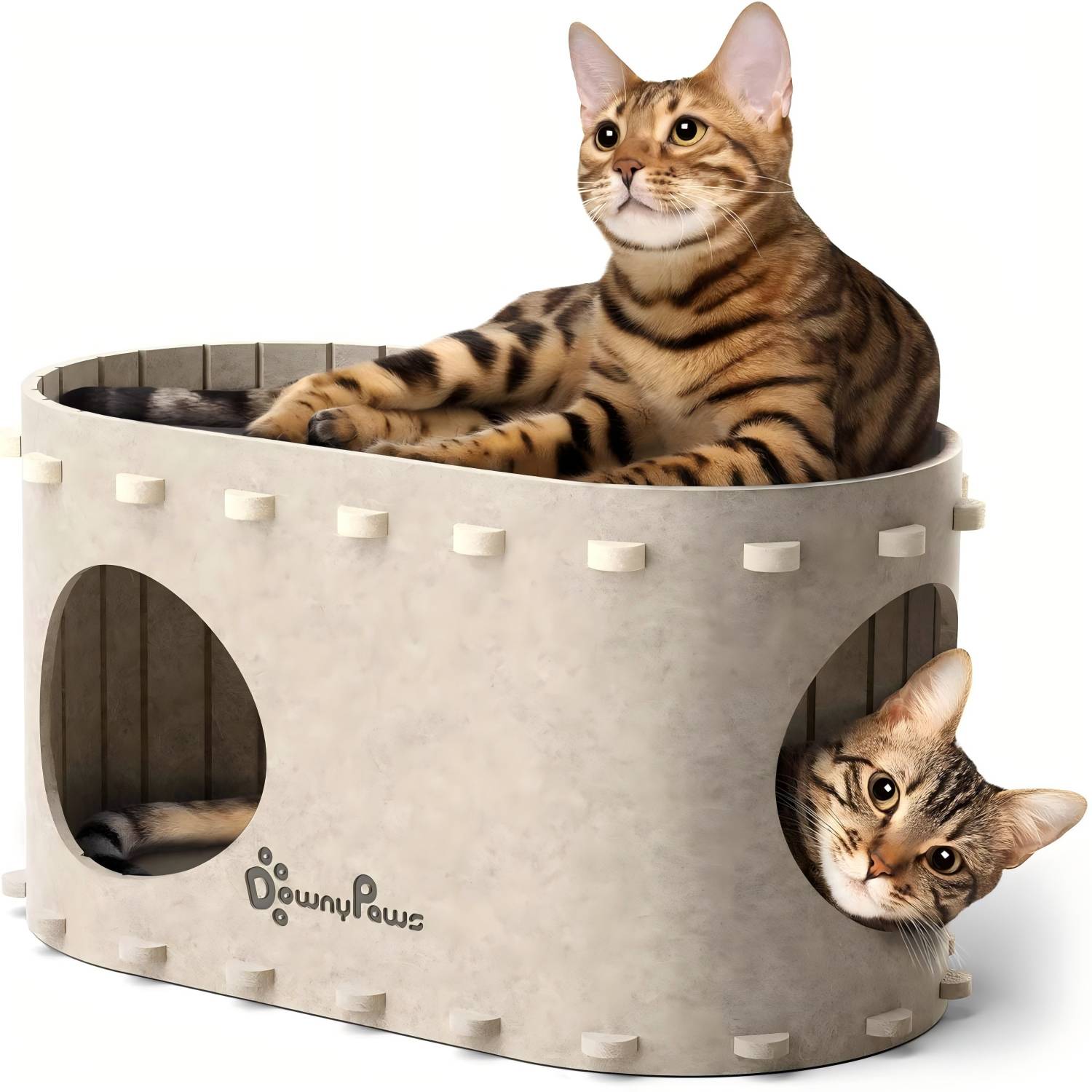 Cat House for Indoor Cats, Cat Bed Cave for Multiple & Large Cats Up to 22 Lbs, Scratch Resistant Peekaboo Cat Caves, Foldable Cat Tunnel Enclosed Bed, PeekaPurr, Cream