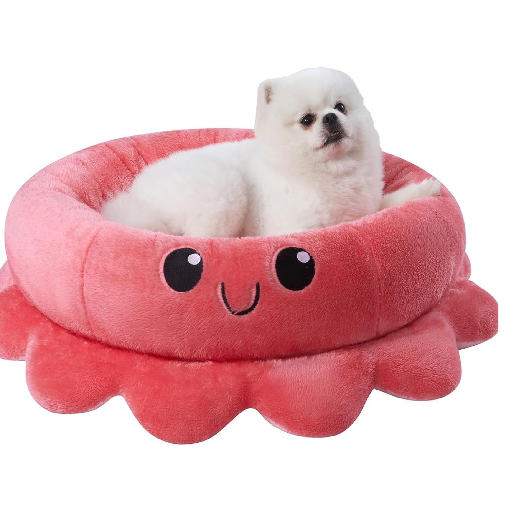 Cute Calming Dog Beds Clearance for Medium Small Dogs, Anxiety Bolster Dog Bed with Octopus Shape, Pink, Red, Boho, Round Pet Bed Cat with Removable Cushion