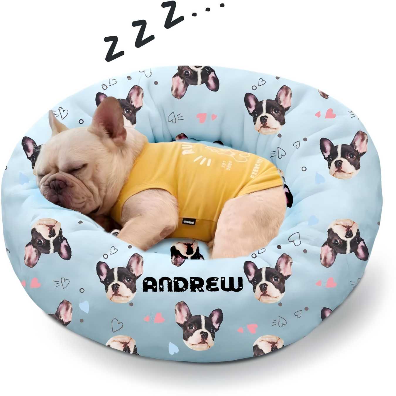 Personalized Soft Plush Cute Dog Cat Bed, Custom Anti Anxiety Donut Cuddler Round Pet Bed for Large Medium Small Dogs and Cats, Unique Customized Pet Bed for Pet Owners