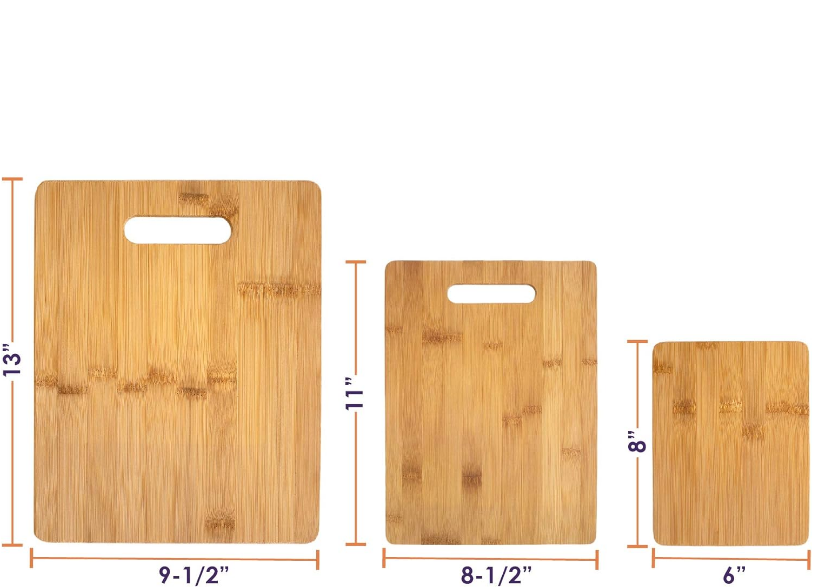 3-Piece Bamboo Cutting Board Set; 3 Assorted Sizes of Bamboo Wood Cutting Boards for Kitchen