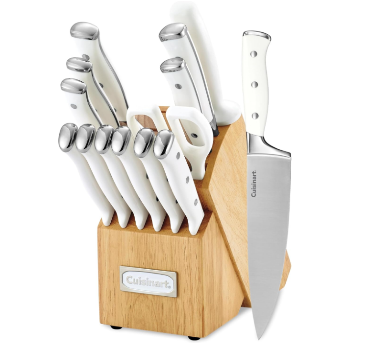 15-Piece Knife Set with Block, High Carbon Stainless Steel, Forged Triple Rivet, White