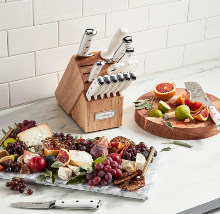 15-Piece Knife Set with Block, High Carbon Stainless Steel, Forged Triple Rivet, White