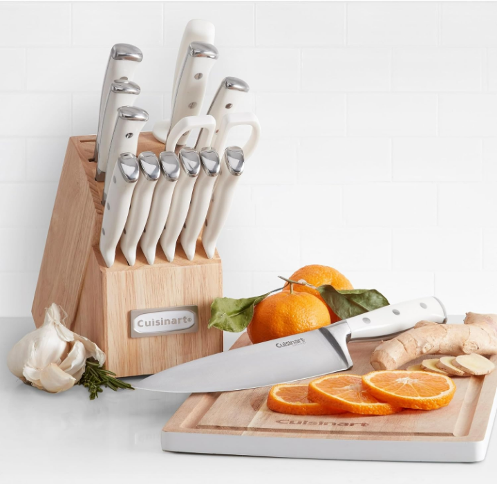 15-Piece Knife Set with Block, High Carbon Stainless Steel, Forged Triple Rivet, White