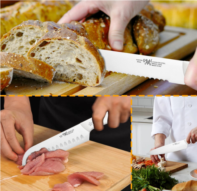 Knife Set, 15 Piece Kitchen Knife Set with Block Self Sharpening, Dishwasher Safe, Anti-slip Handle, White