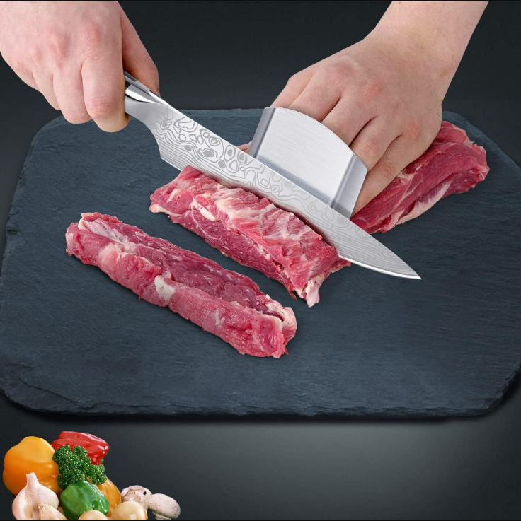 8" Super Sharp Professional Chef's Knife with Finger Guard and Knife Sharpener, German High Carbon Stainless Steel EN1.4116 with Micarta Handle and Gift Box