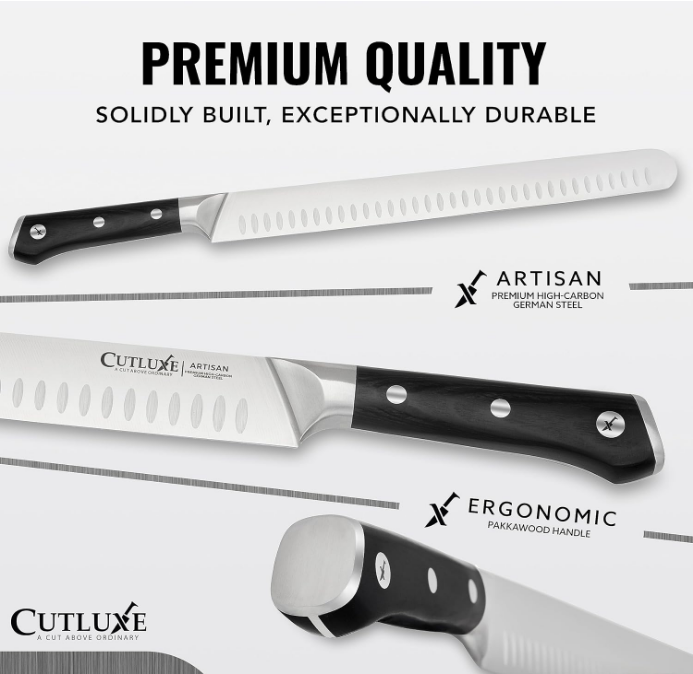 Slicing Carving Knife – 12" Brisket Knife, Meat Cutting and BBQ Knife – Razor Sharp German Steel, Full Tang, Ergonomic Handle Design – Artisan Series