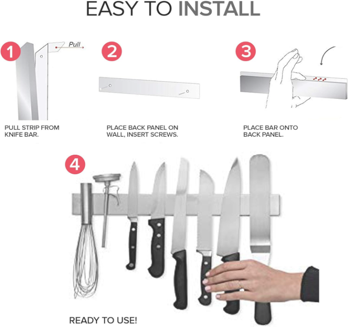 16 Inch Stainless Steel Magnetic Knife Bar with Multi-Purpose Functionality as a Knife Holder, Knife Strip, Magnetic Tool Organizer, Art Supply Organizer & Home Organizer