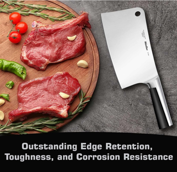 7-inch Meat Cleaver Knife, Stainless Steel Professional Butcher Chopper, Stainless Steel Handle, Heavy Duty Blade for Home Kitchen and Restaurant, Valentines Day Gifts for Him