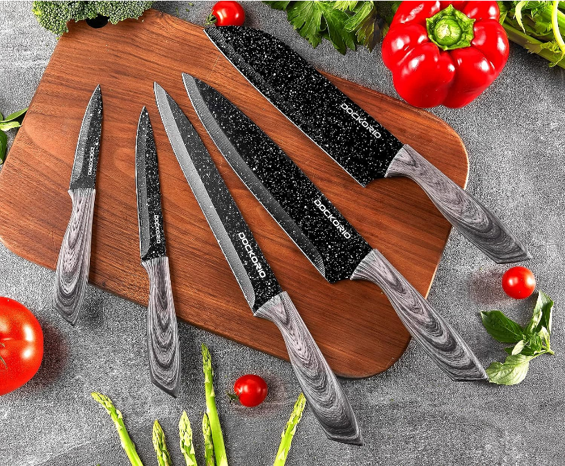  Kitchen Knife Set with Block, 19 PCS High Carbon Stainless Steel Sharp Serrated Steak Knives Set, Chef Knives, Bread Knife, Scissor, Sharpener