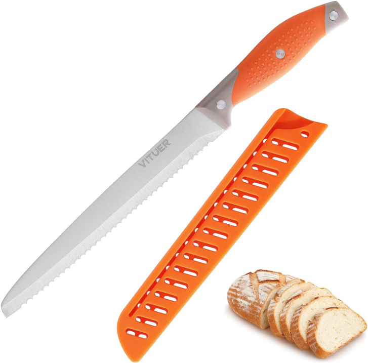 Bread Knife with Cover, 8 inch Serrated Bread Knife for homemade bread, Bread Cutter Ideal for Slicing Homemade Bread, Bagels, Cake (8-Inch Blade with 5-Inch Handle)