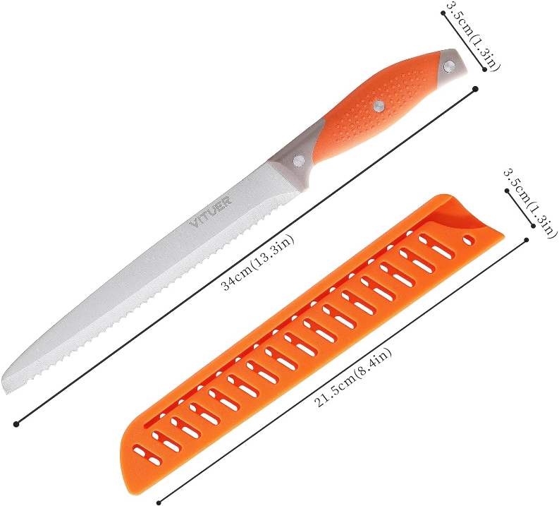 Bread Knife with Cover, 8 inch Serrated Bread Knife for homemade bread, Bread Cutter Ideal for Slicing Homemade Bread, Bagels, Cake (8-Inch Blade with 5-Inch Handle)