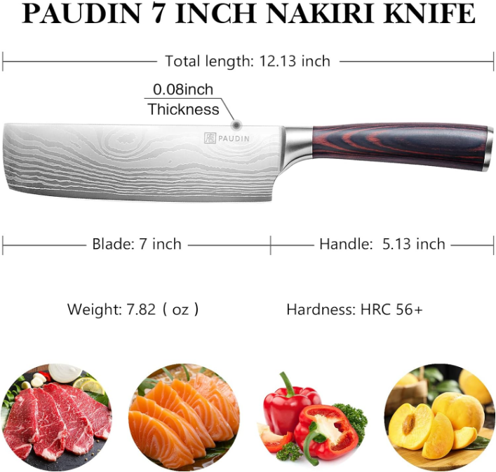 7" Razor Sharp Meat Cleaver and Vegetable Kitchen Knife, High Carbon Stainless Steel, Multipurpose Asian Chef Knife for Home and Kitchen with Ergonomic Handle