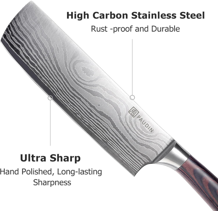 7" Razor Sharp Meat Cleaver and Vegetable Kitchen Knife, High Carbon Stainless Steel, Multipurpose Asian Chef Knife for Home and Kitchen with Ergonomic Handle