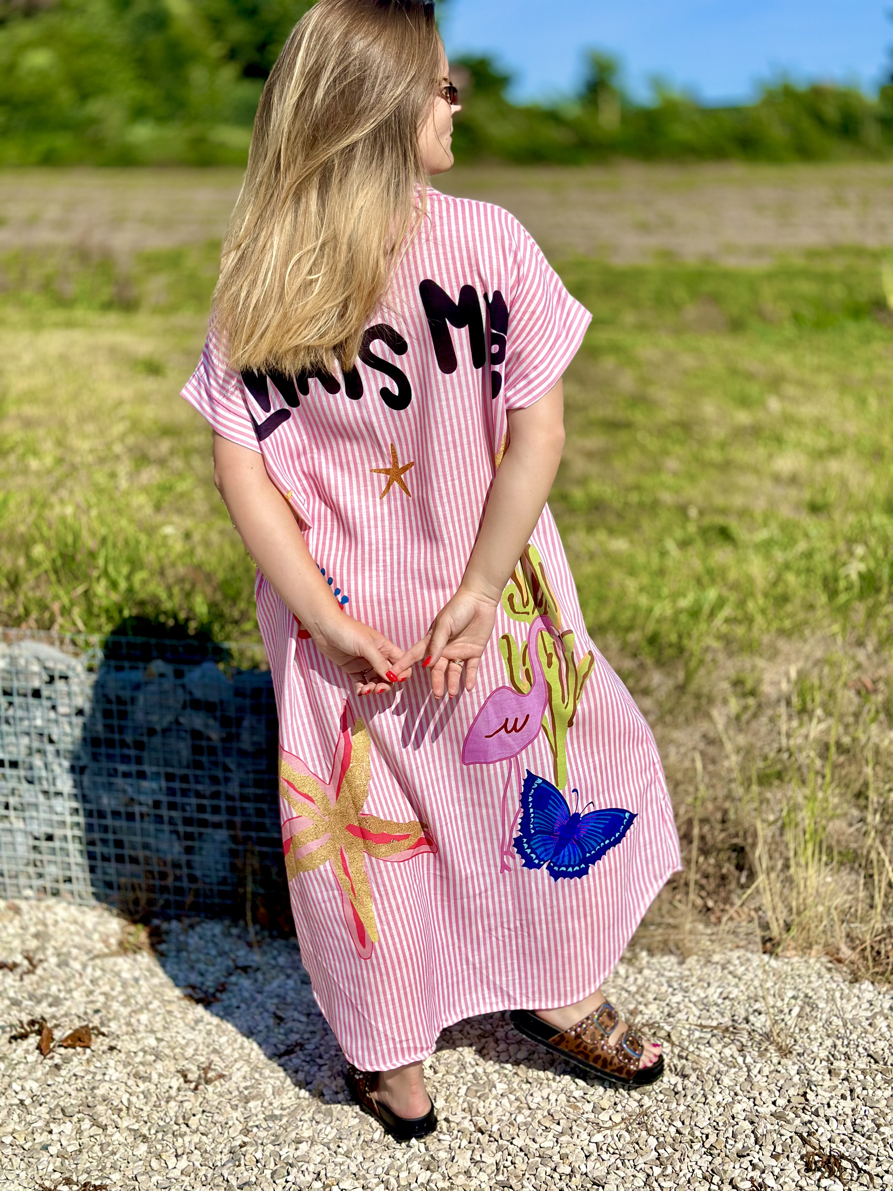 Robe chemise rayée brodée