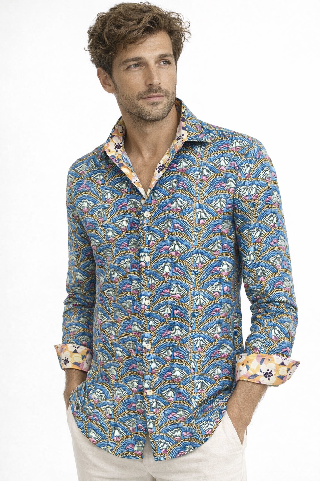 Chemise imprimée bleu, Slim fit