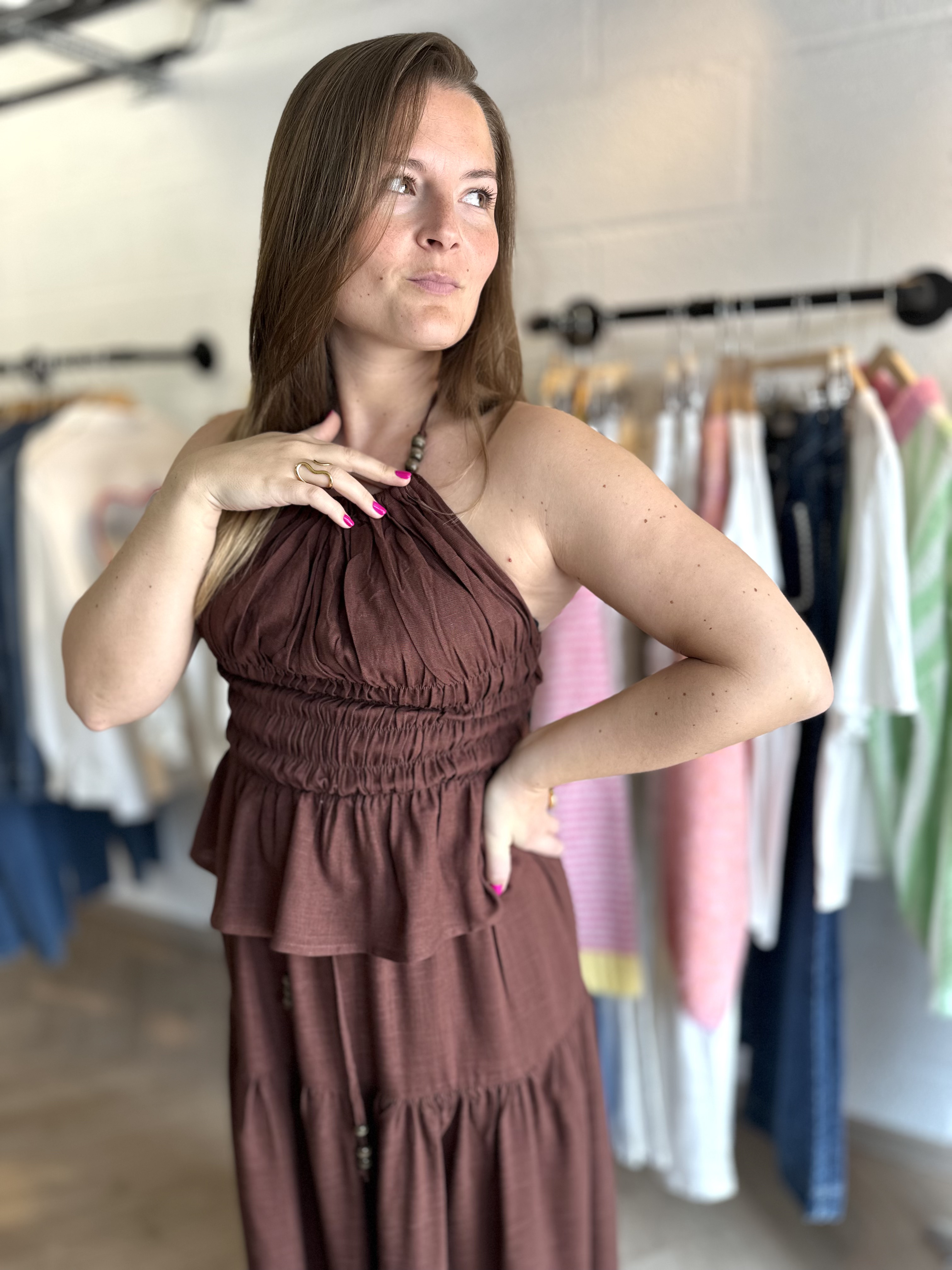 Top choco en lin dos nu perlé