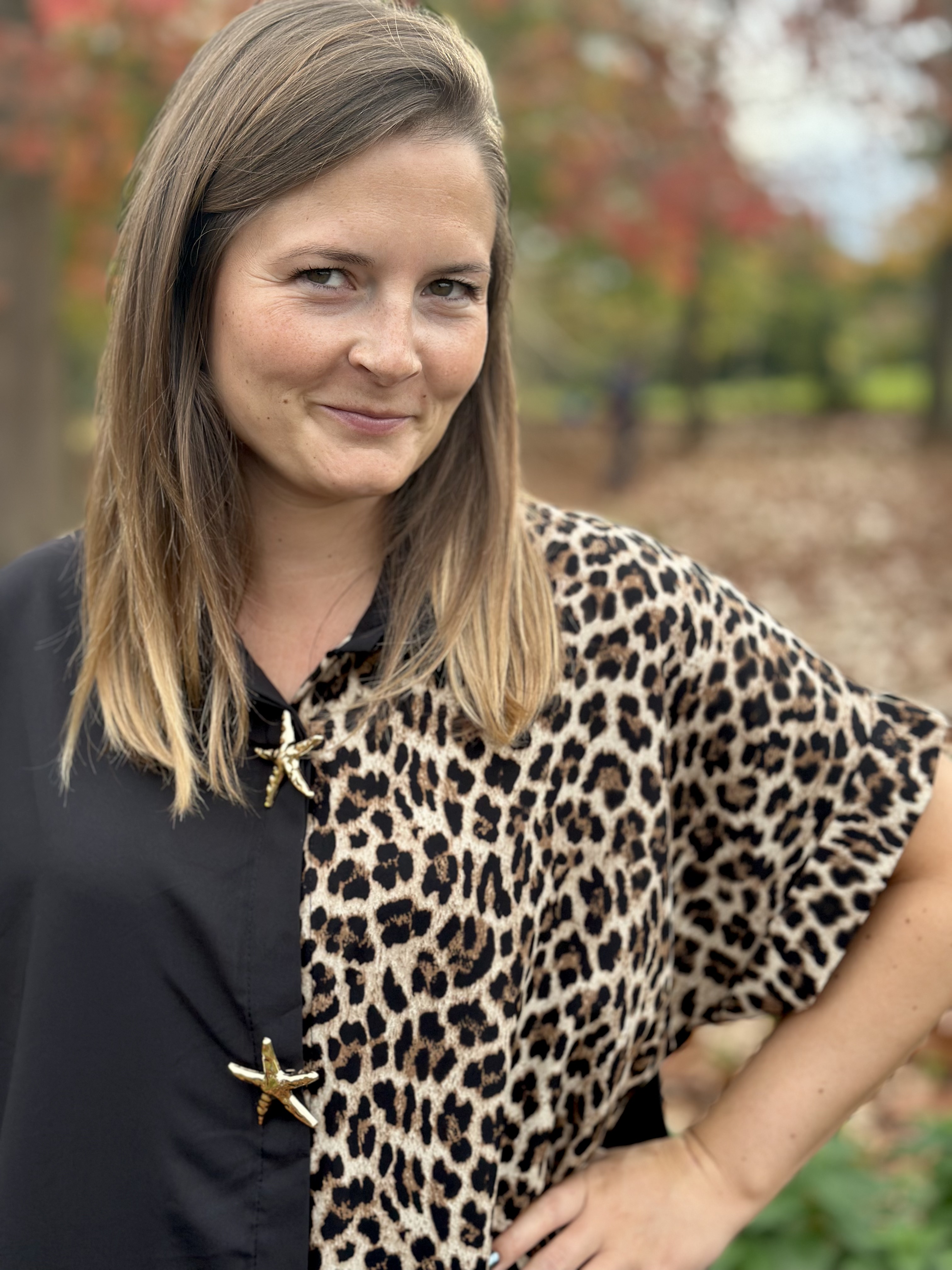 Robe chemise bicolore à imprimé léopard, GT.