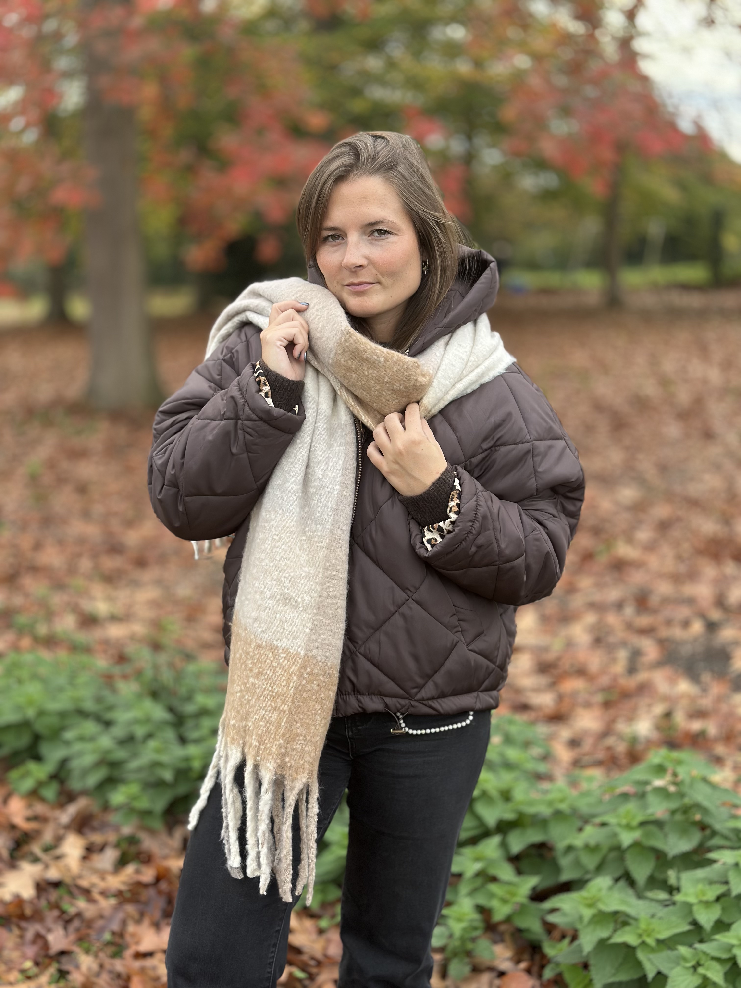 Veste matelassée marron à motifs léopard