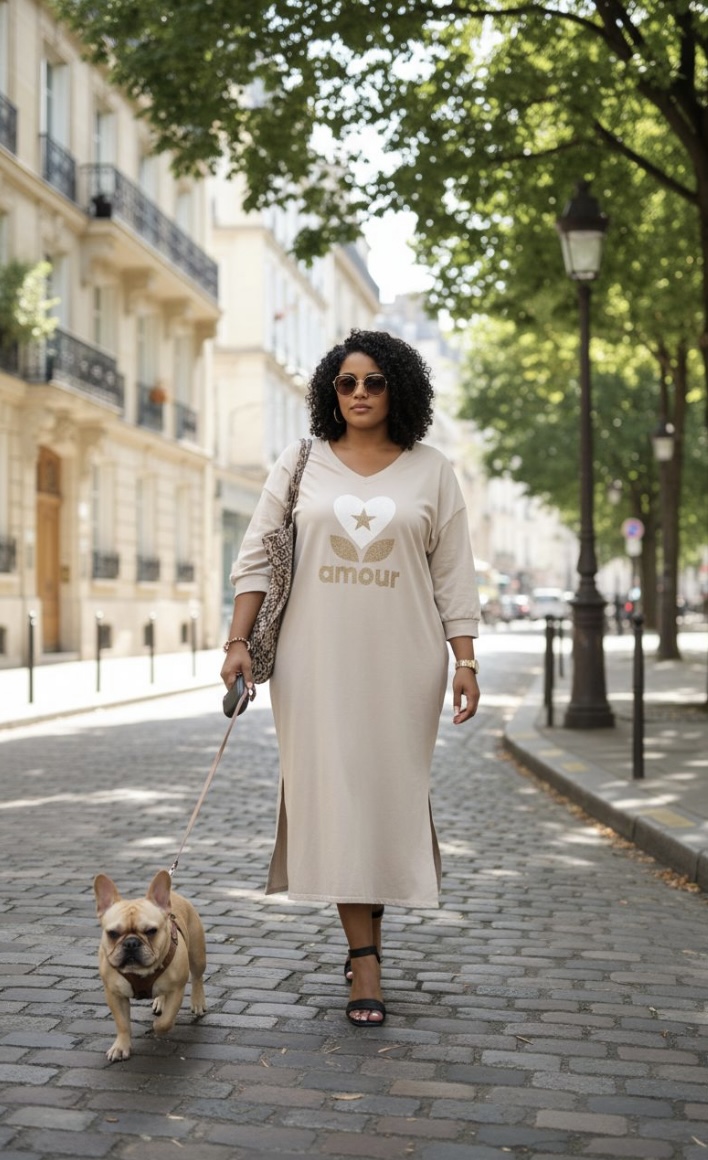 Robe longue beige 'amour', GT