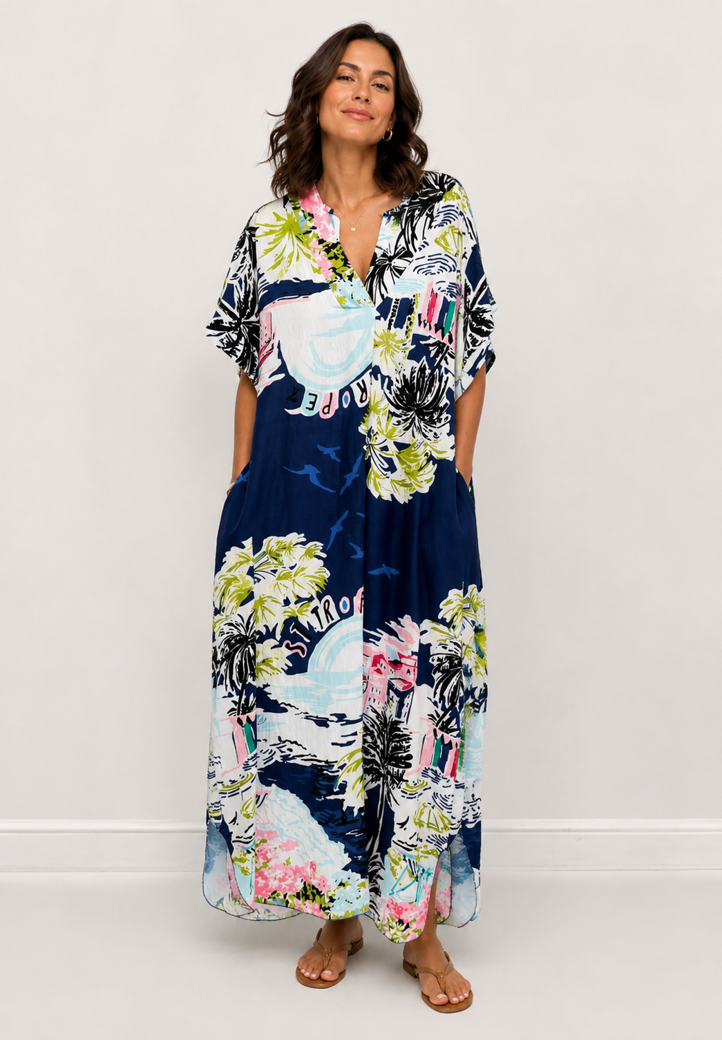 Robe longue imprimée tropicale GT