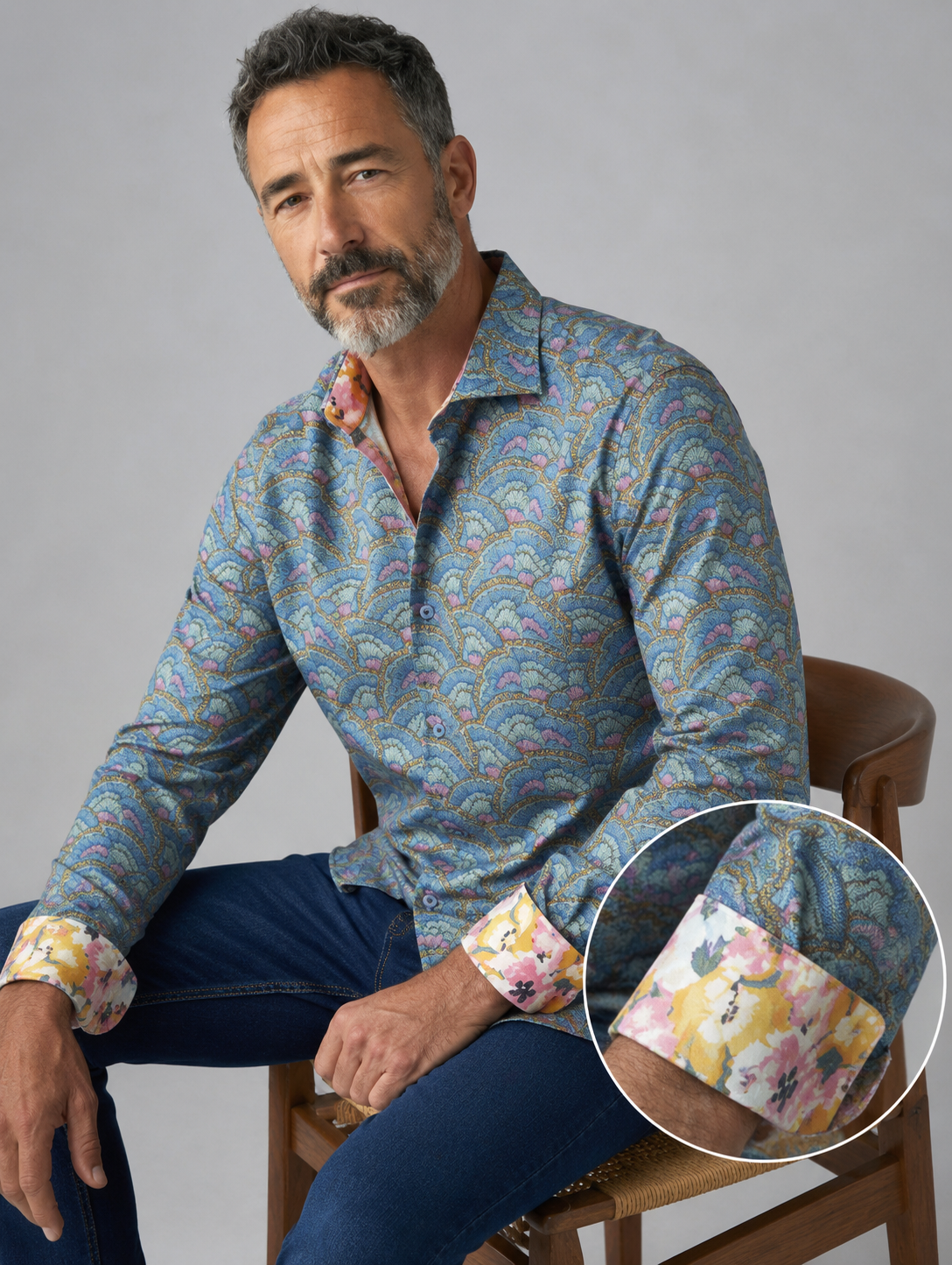 Chemise imprimée bleu, Slim fit