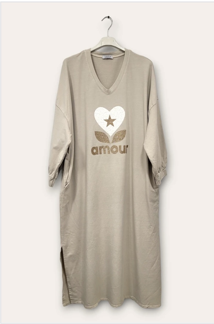 Robe longue beige 'amour', GT