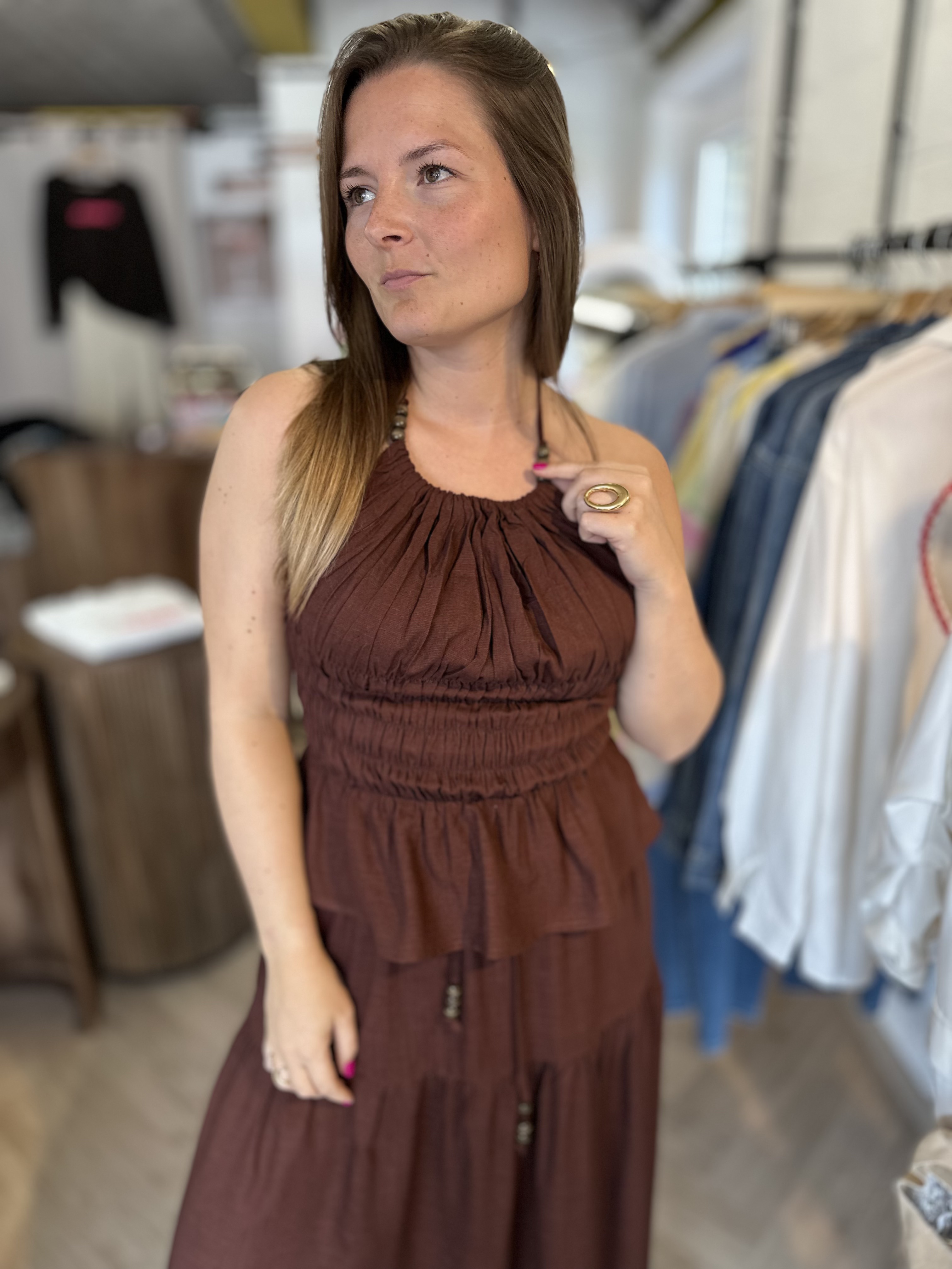 Top choco en lin dos nu perlé