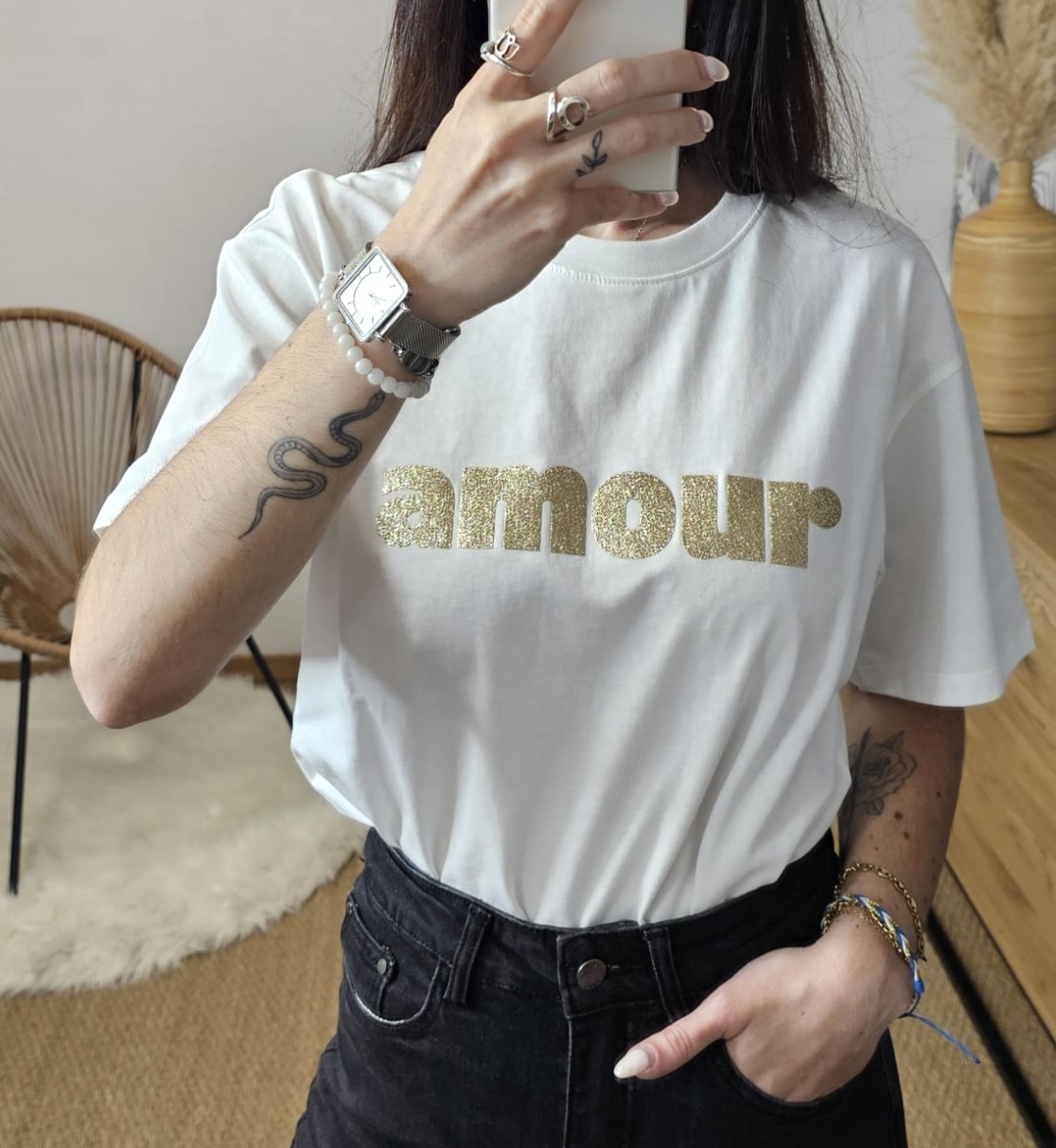 T-shirt 'amour' blanc ,Mère & Fille
