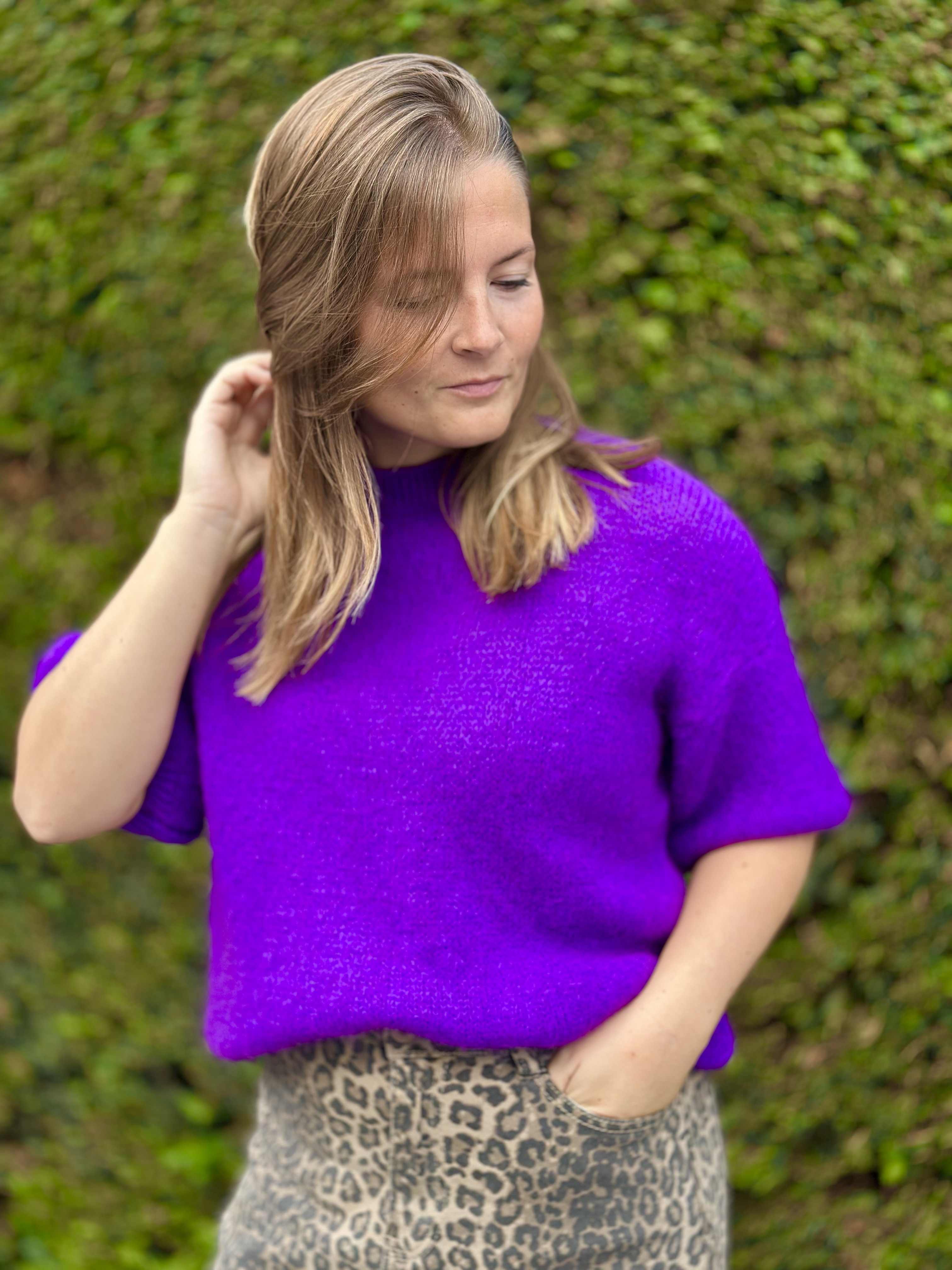 Pull violet en tricot