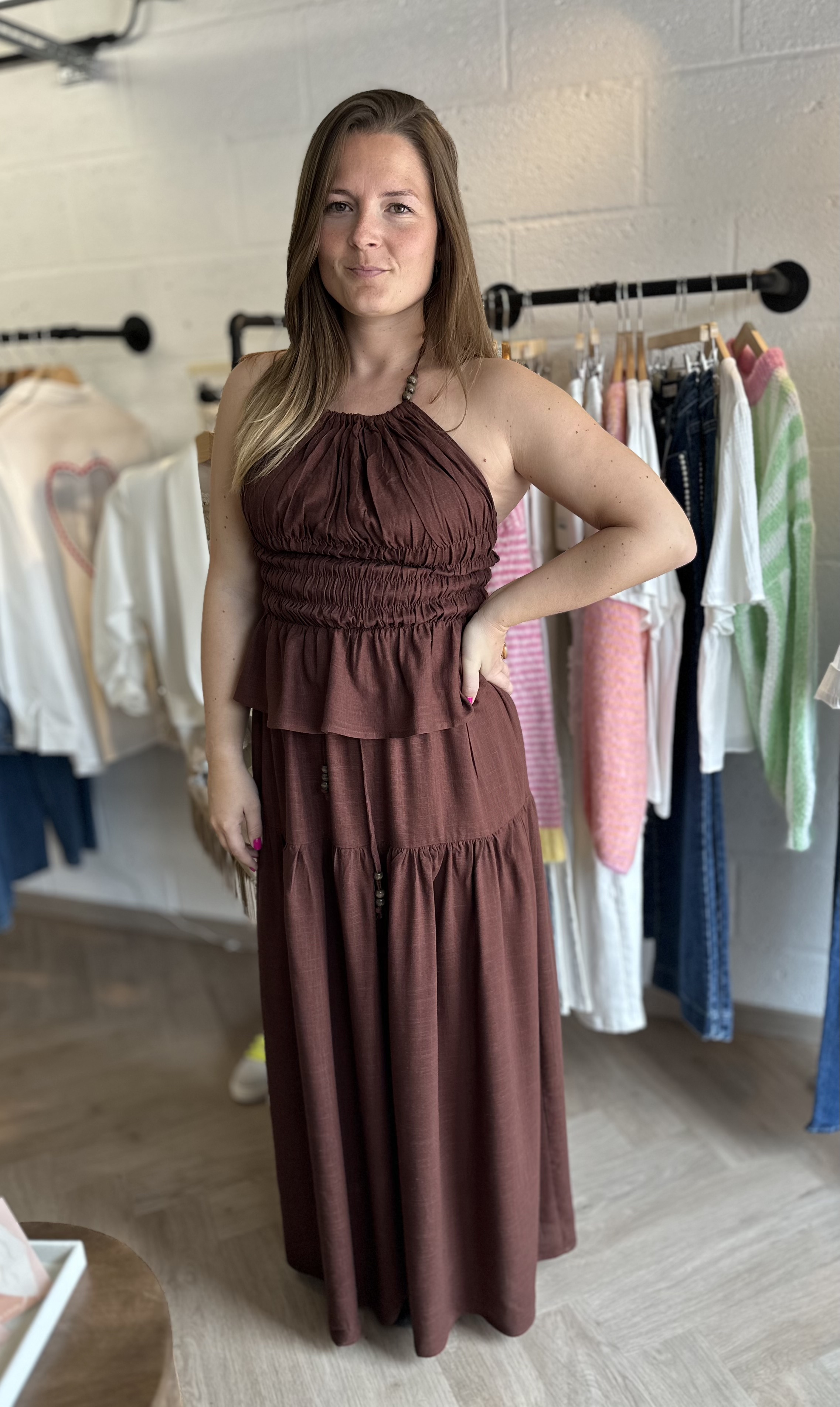 Top choco en lin dos nu perlé