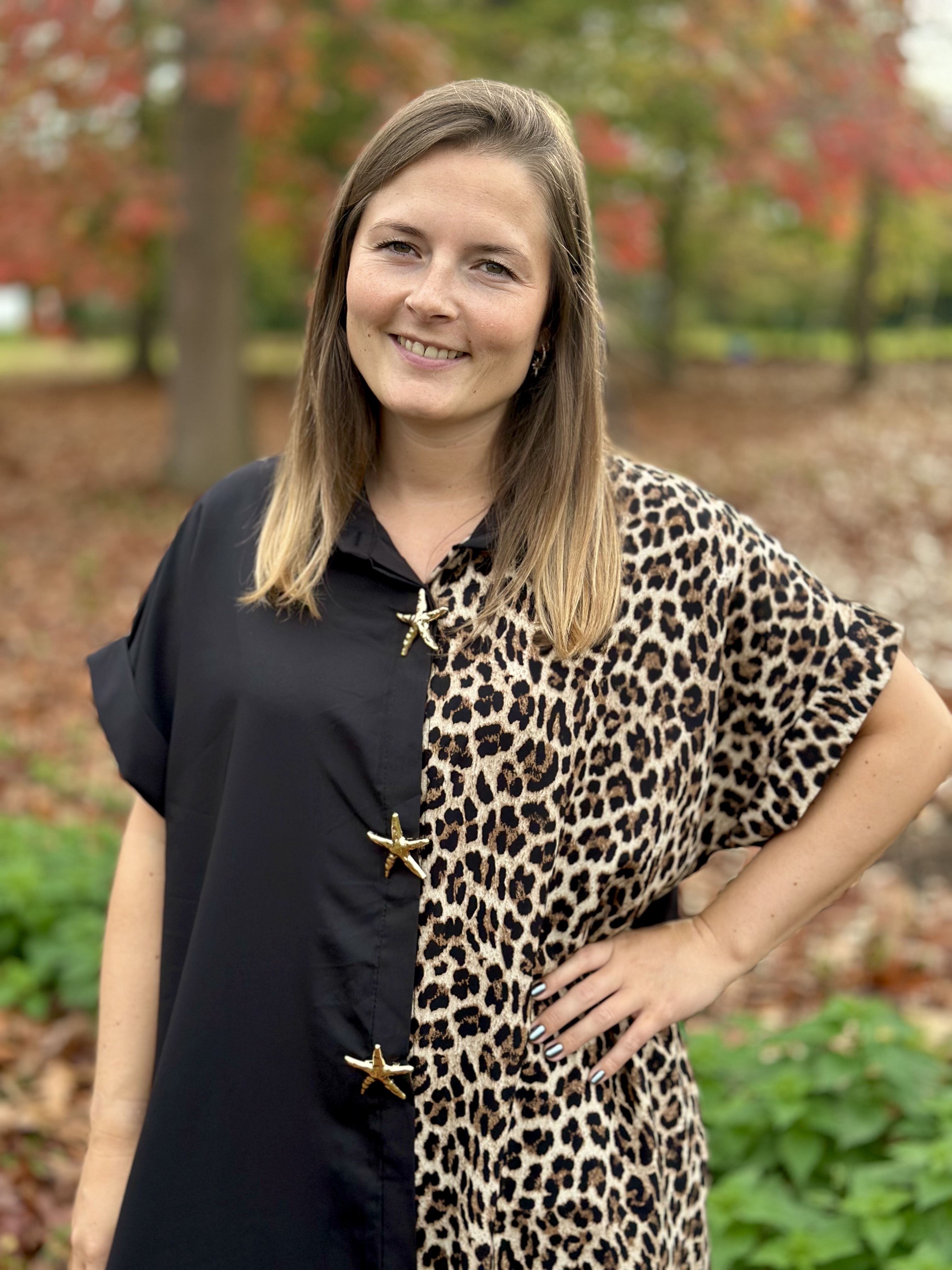 Robe chemise bicolore à imprimé léopard, GT.