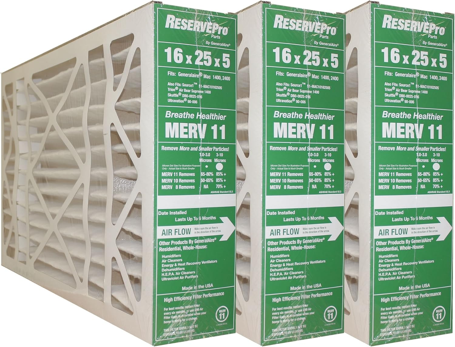 GeneralAire #4511 ReservePro 16x25x5 Furnace Filter, Case of 3 – Perfect for Ottawa Homes, Actual Size: 15 5/8" x 24 3/16" x 4 15/16