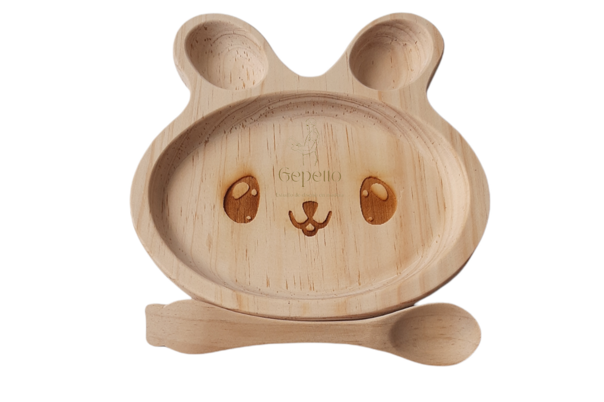Plato madera pino para bebe