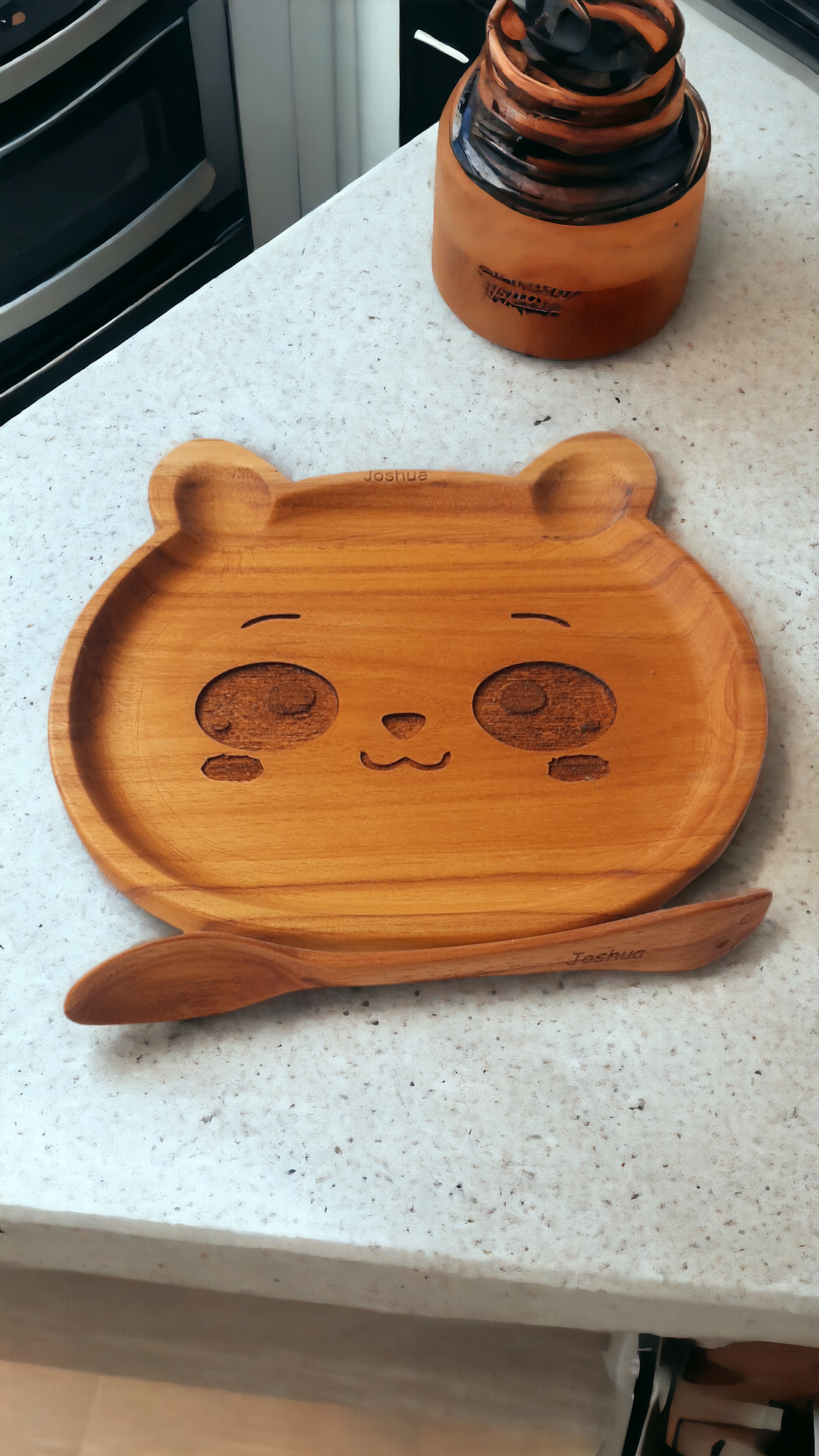 Plato madera Teca para bebe Panda