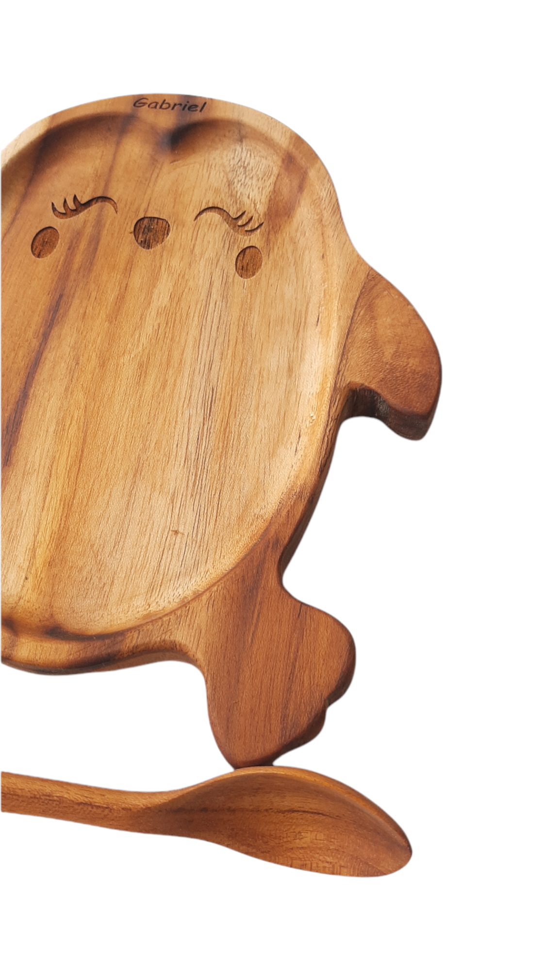 Plato madera Teca para bebe Pinguino