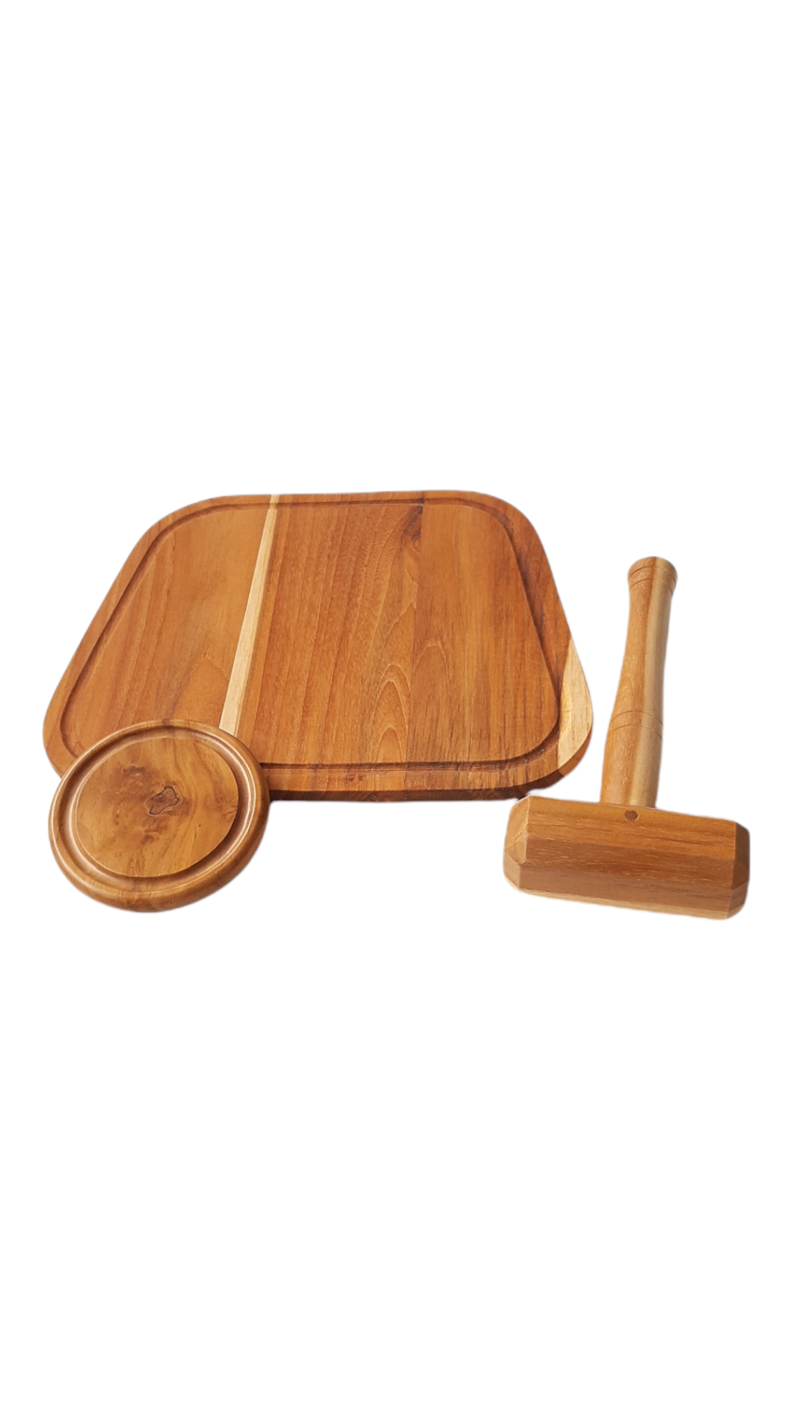 Set para Cangrejo Teca plato individual con mazo y posavasos destapador