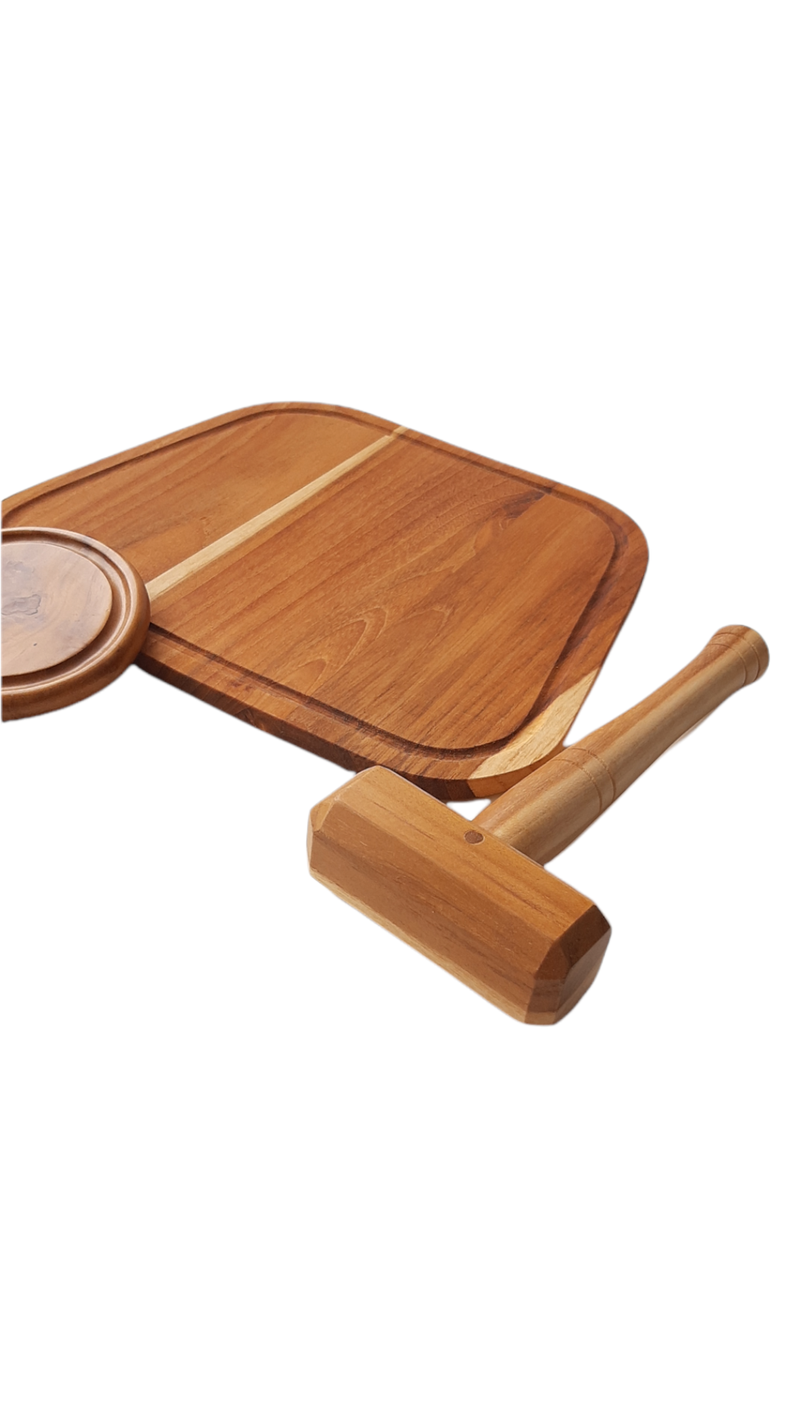 Set para Cangrejo Teca plato individual con mazo y posavasos destapador