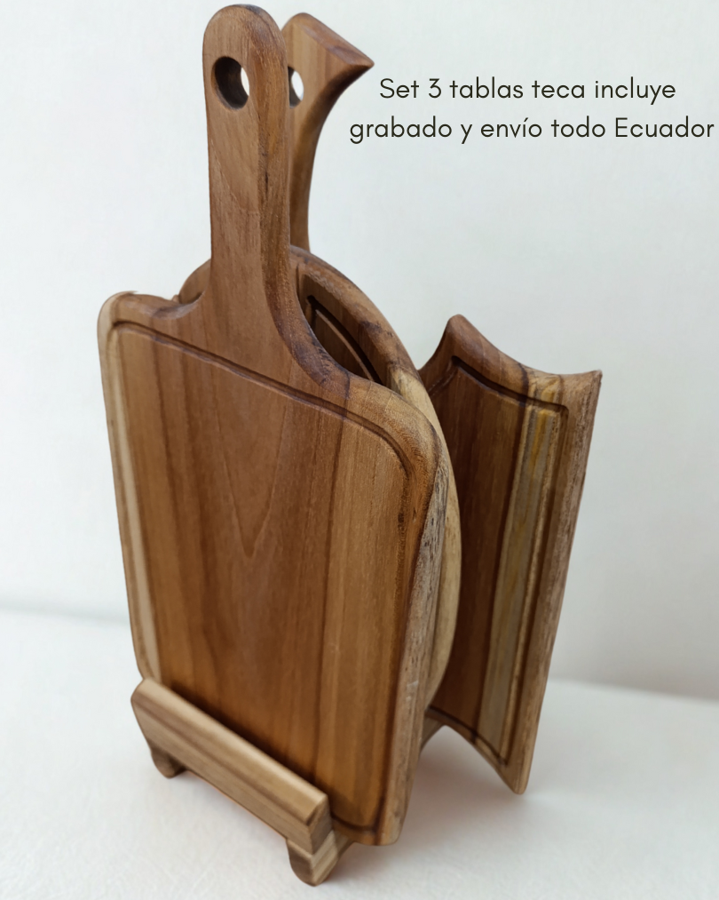 Set de 3 tablas de teca