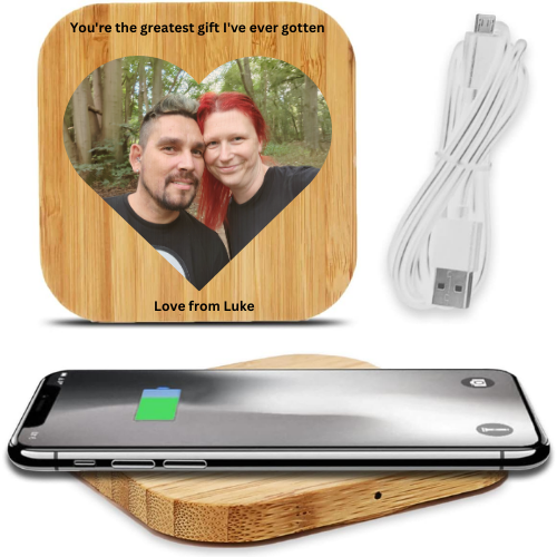 Personalised Bamboo Wireless Charger, Gift for family and friends.