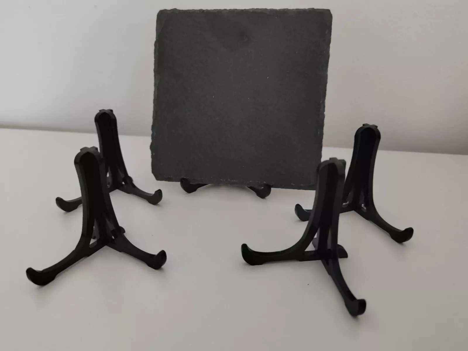 2x Black Acrilic Slate Coaster Display Picture Stand 5cm