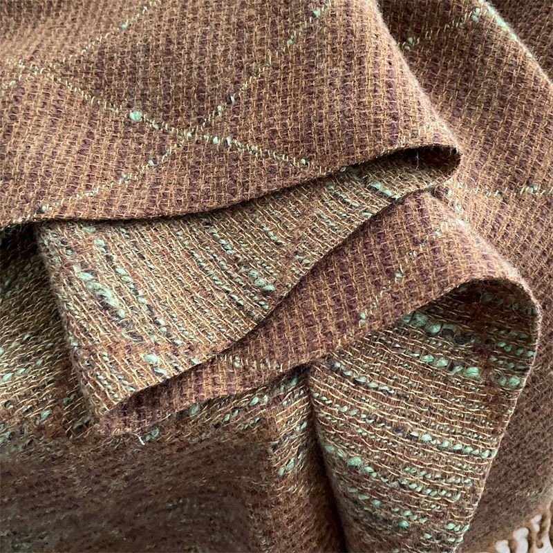 Geometric Print Scarf with Floral Accent in Taupe/Green