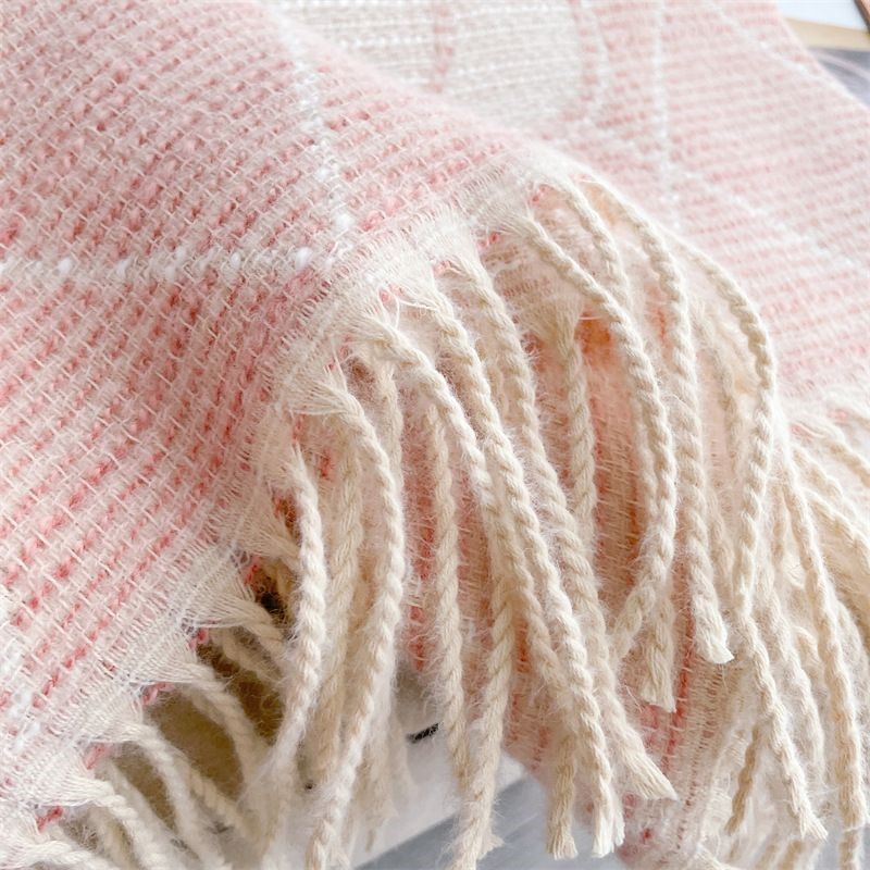 Geometric Print Scarf with Floral Accent in Pink/Cream
